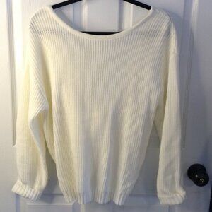 Ladies Off White M Backless Pearl Detailed Oversized Knit Sweater Boho Sexy